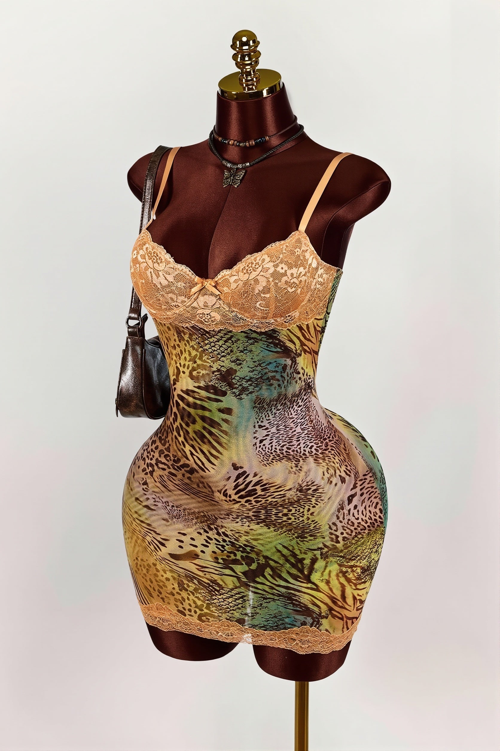 Vintage Floral Lace Cami Ruched Backless Mini Dress