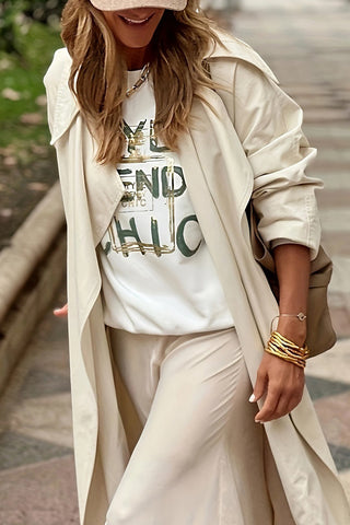 Tops casuales con cuello redondo y estampado de letras 