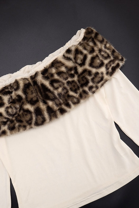 Sexy Asymmetric Fuzzy Off Shoulder Long Sleeve Tee