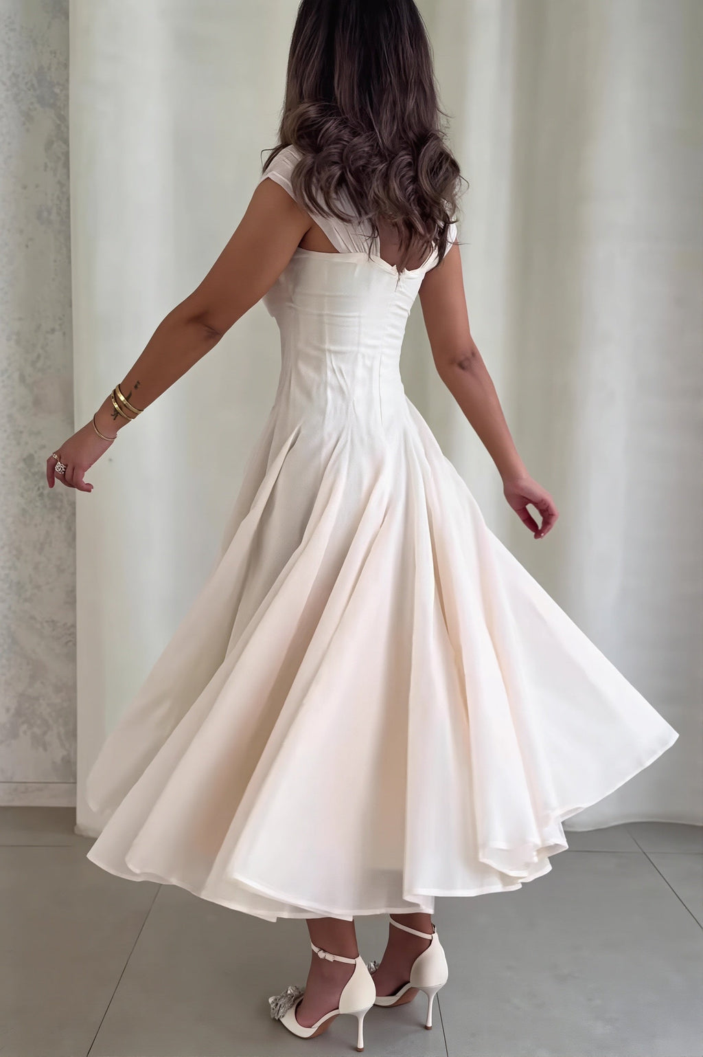 Waisted Square Neck Swing Maxi Dress