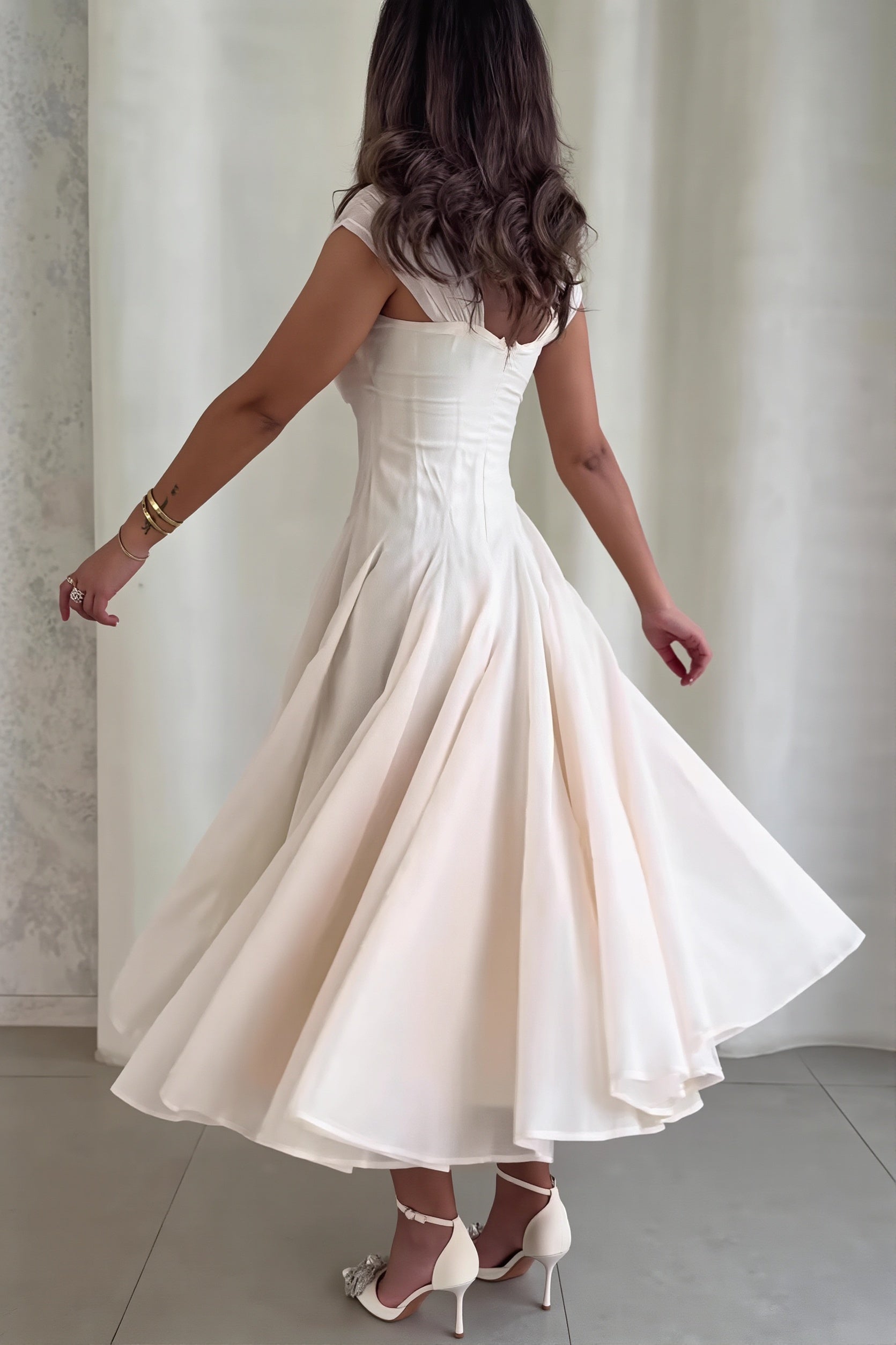 Waisted Square Neck Swing Maxi Dress