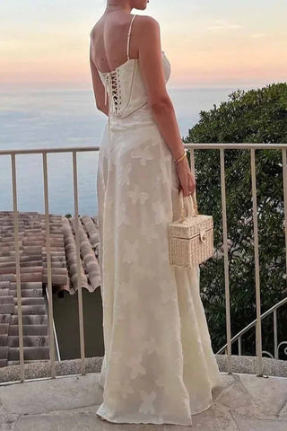 Maxikleid aus Jacquard mit Blumenmuster, Quasten und Schnürung 