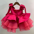 Elegantes rosarotes Kleid mit Schleifenärmeln für kleine Mädchen, Kommunionskleid für Kleinkinder, Prinzessinnenkleid 