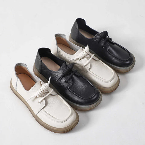 Zapatillas de piel auténtica para mujer 2024, nuevas, con cordones, mocasines planos informales con suela de tendón de vaca, zapatos de enfermera para mujer 