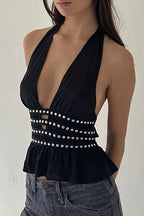 Sexy Deep V Cut Out Backless Halter Bodycon Fit Halter Top