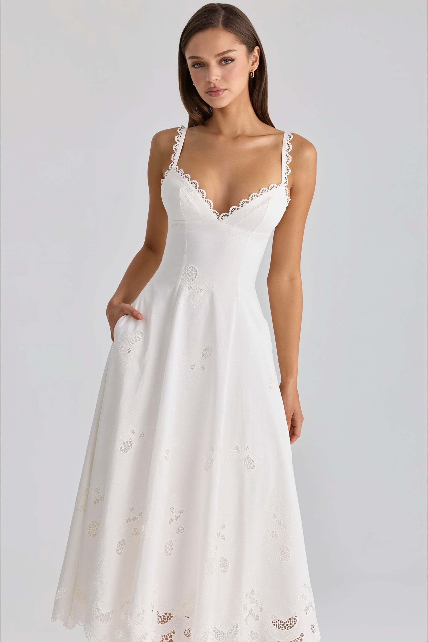 Elegant Embroidered Cutout Cami Maxi Dress