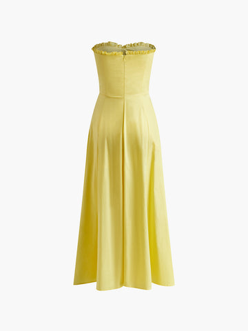 Vestido midi con abertura y ribete de lechuga 