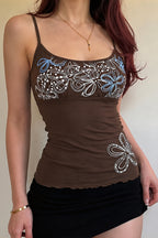 Y2K Retro Floral Print Slim Cami Top