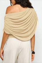 Solid Ruched Cape Loose Blouse