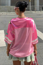 Fashion Loose Street Print Color Block Sporty T-shirt