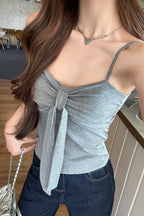 V Neck Bow Ruffle Padded Cami Top