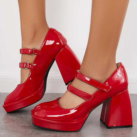 Platform Mary Jane Pumps Block Chunky Heel Ankle Strap Lolita Shoes