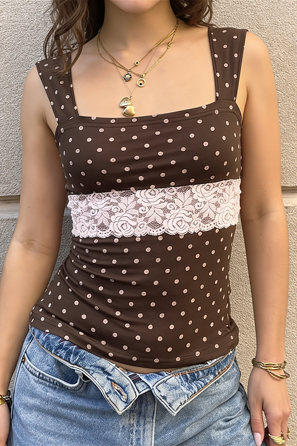 Vintage Polka Dot Lace Tank Top