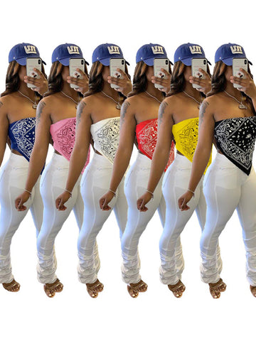 Lindo top corto con bandana estampada sexy para mujer, ropa de verano 2024, camisetas sin mangas con hombros descubiertos y espalda descubierta para mujer 