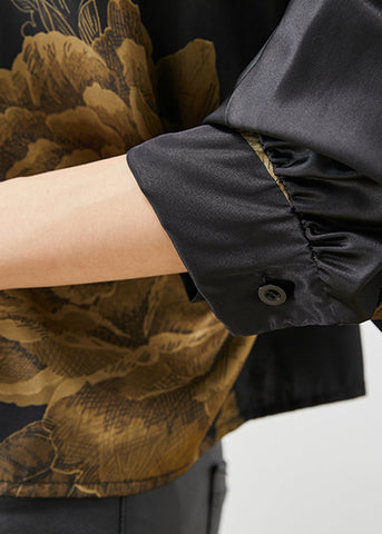 Chinese Style Black Tasseled Print Silk Cardigan Spring