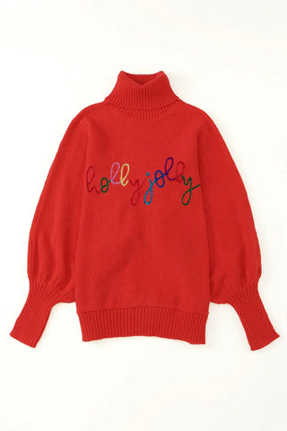 festive red tinsel graphic high neck sweater