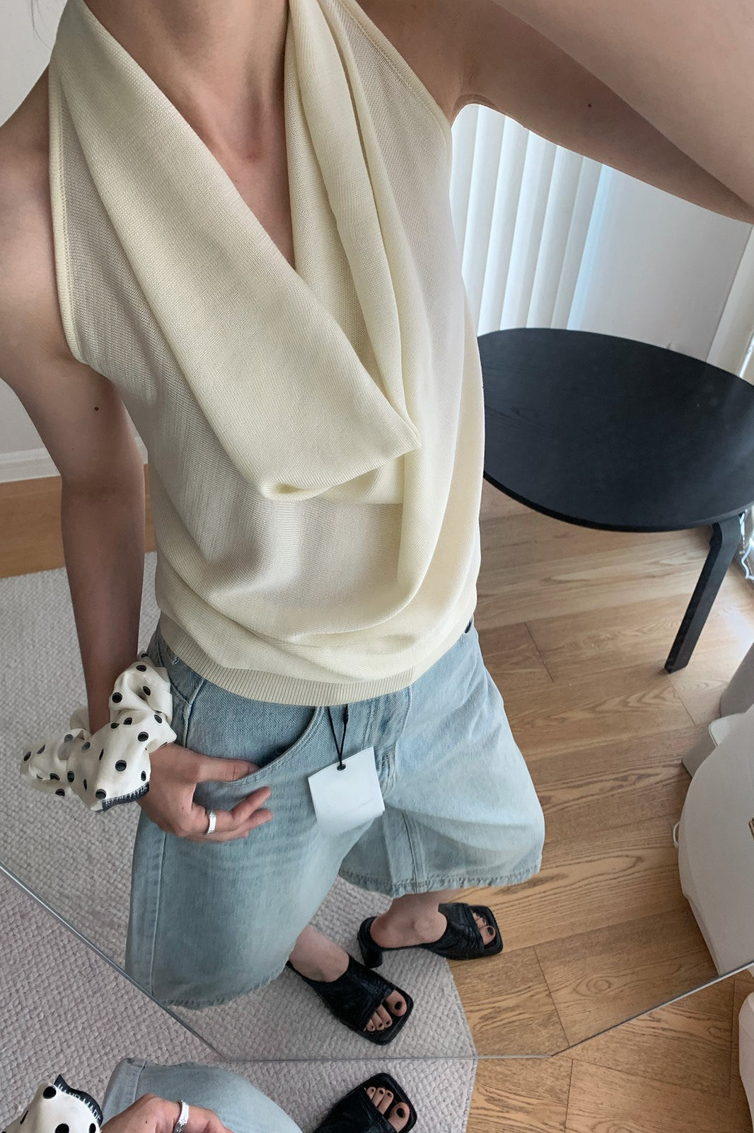 Elegant Solid Draped Neck Halter Top