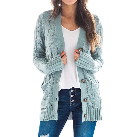Herbst Winter Frauen Kleidung Casual Strickjacke Mantel Einfarbig Twist Taste Strickjacke Pullover Frauen 
