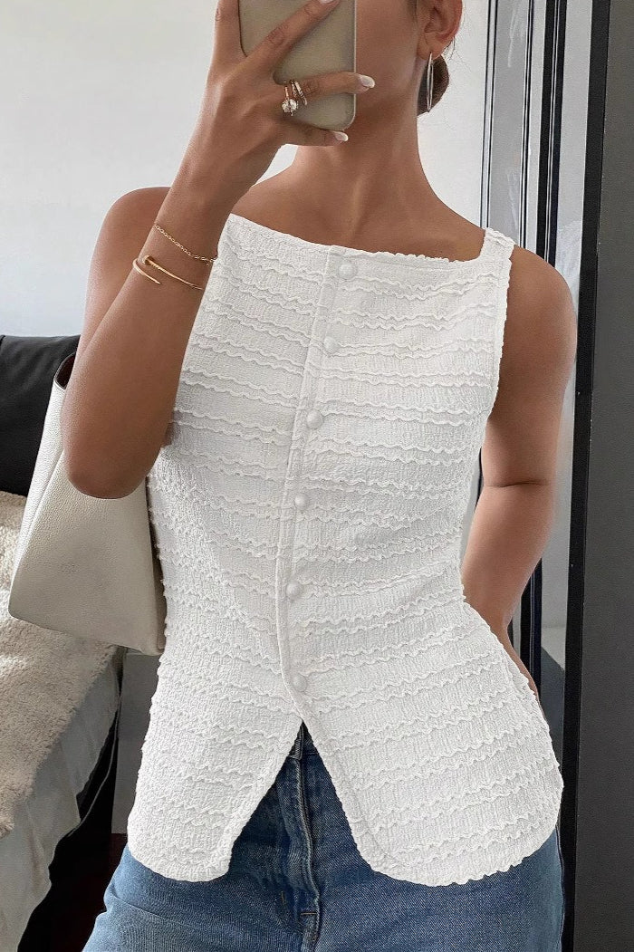 Solid Button Sleeveless Slim Tank Top
