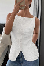 Solid Button Sleeveless Slim Tank Top
