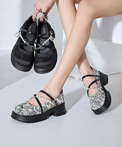 Französisch Beige Plattform Loafer Schuhe Kreuz Strap Perle 