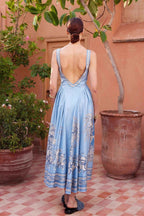 Artistic Print Linen Relaxed Fit Maxi Dress