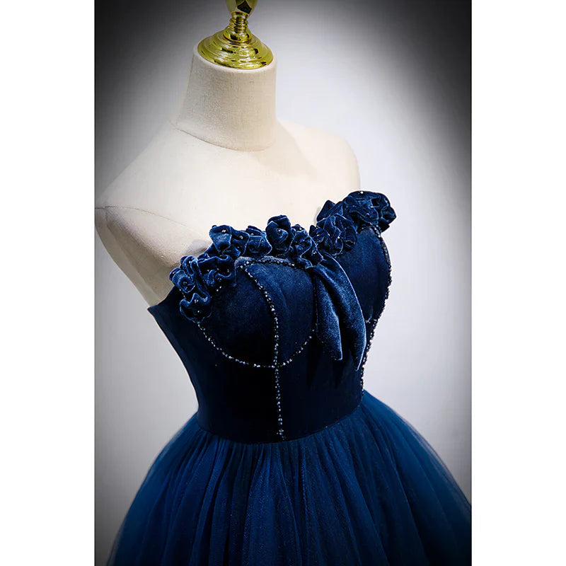 A-Linien Prinzessin Herz-Ausschnitt Tüll und Samt Langes Partykleid Abendkleid Ballkleid