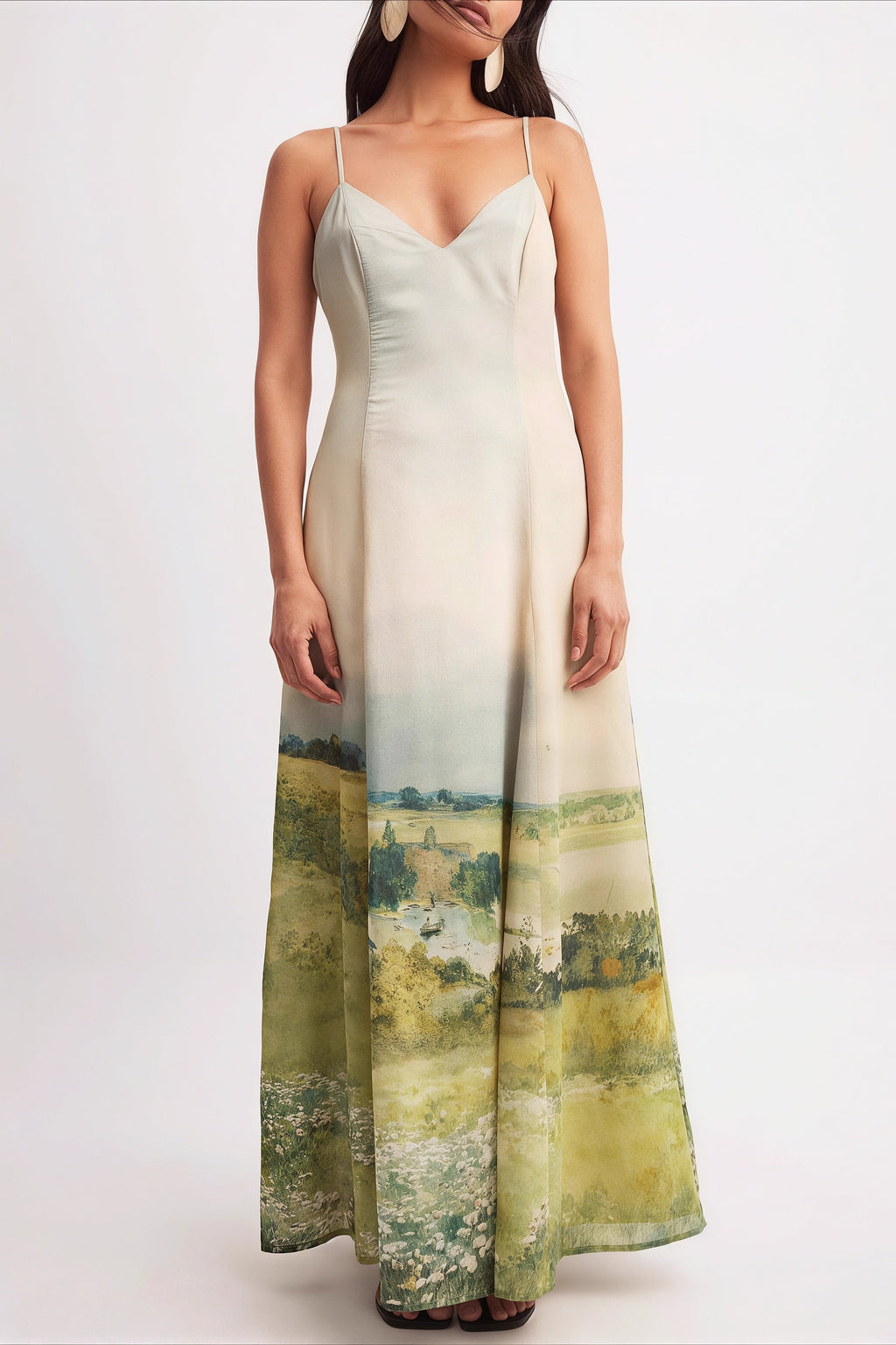 Oil Painting Scenic Cami Elegant Maxi Dress
