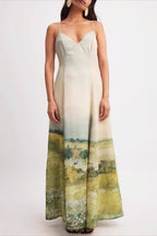 Oil Painting Scenic Cami Elegant Maxi Dress