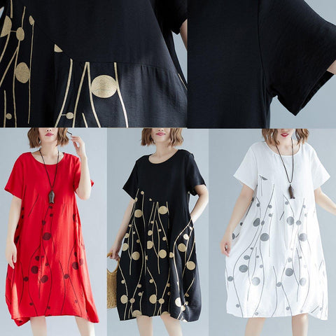 Vestido de verano diario salvaje con túnica de lino y algodón con estampado blanco sencillo 