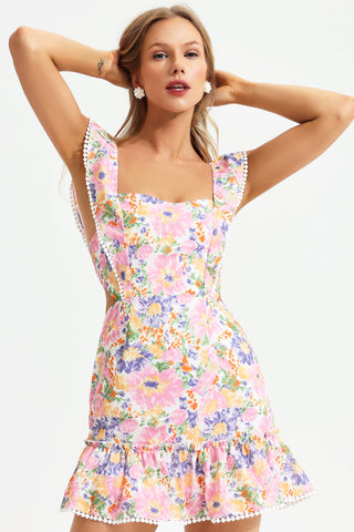 Floral Cami Ruffle Hem Backless Mini Dress