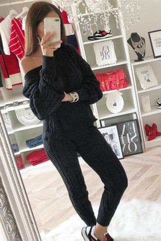 Set aus Zopfmusterpullover und Slim-Fit-Hose mit hohem Tragekomfort 