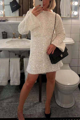 Vestido mini holgado con lazo en la espalda y lentejuelas para bailar toda la noche 