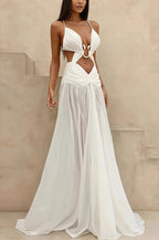 Cutout Metal Decor Backless Maxi Dress