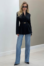 V Neck Waist Detail Blazer
