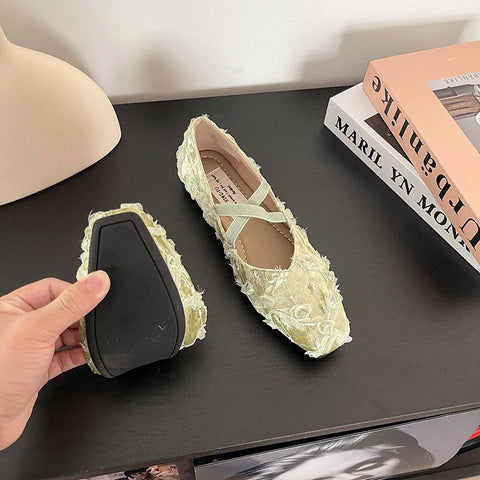 Retro Style Slip On Women Ballet Flats Fashion Elegant Cross Ladies Comfort Soft Sole Mary Jane Shoes