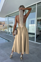 Solid Deep V Cut Out Cami Swing Slit Maxi Dress