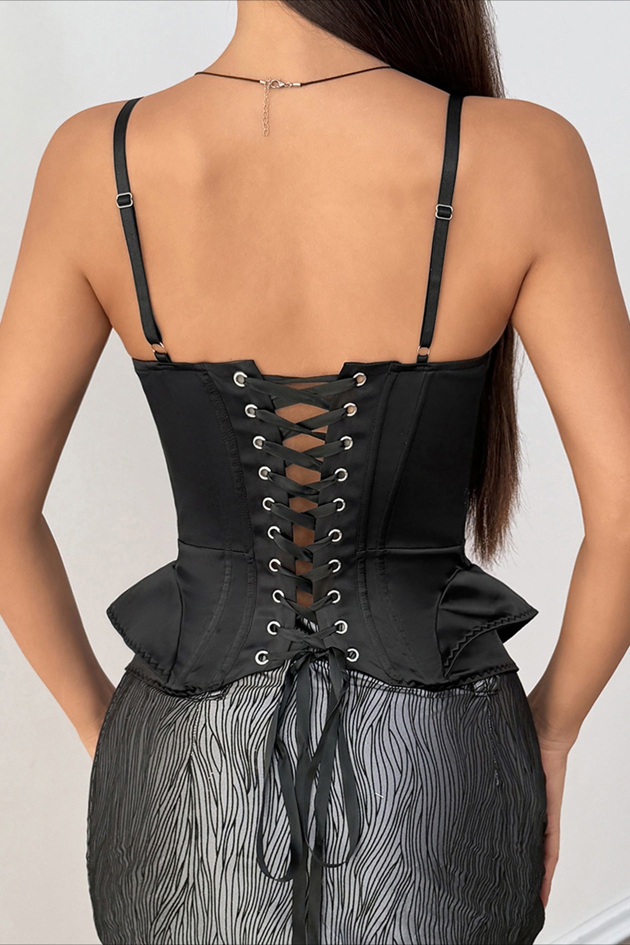 Vintage Heavy Black Patchwork Double Hem Cami Top