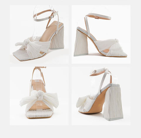 Bow Knot Chunky Heel Sandals