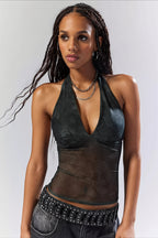 Stylish Printed Mesh Sexy Halter Top