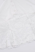 Solid Lace Splice Lapel Casual Blouse