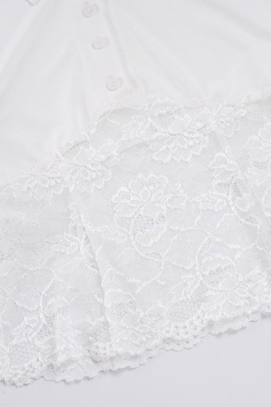 Solid Lace Splice Lapel Casual Blouse