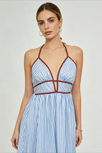 Slim Striped Halter Backless Beach Cami Maxi Dress