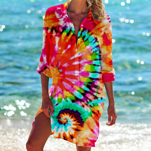 Bikini Coat Swimsuit Cardigan Women's Printed Holiday Beach Shirt