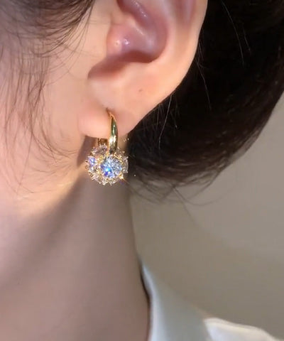 Brief Gold Copper Alloy Zircon Hoop Earrings