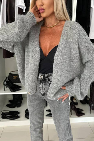 Explore Autumn Knit Open Front Long Balloon Sleeve Loose Cardigan