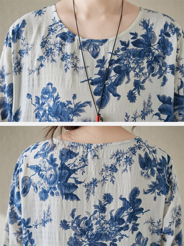 Frühlingsblaues, geblümtes Urlaubs-Langkleid für Damen 