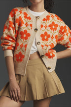 Floral Jacquard Elegant Long Sleeve Knit Cardigan