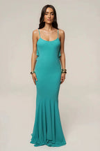 Elegant Open Back Ruffle Panel Maxi Dress