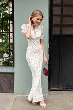 Elegant Floral Deep V Bodycon Maxi Dress